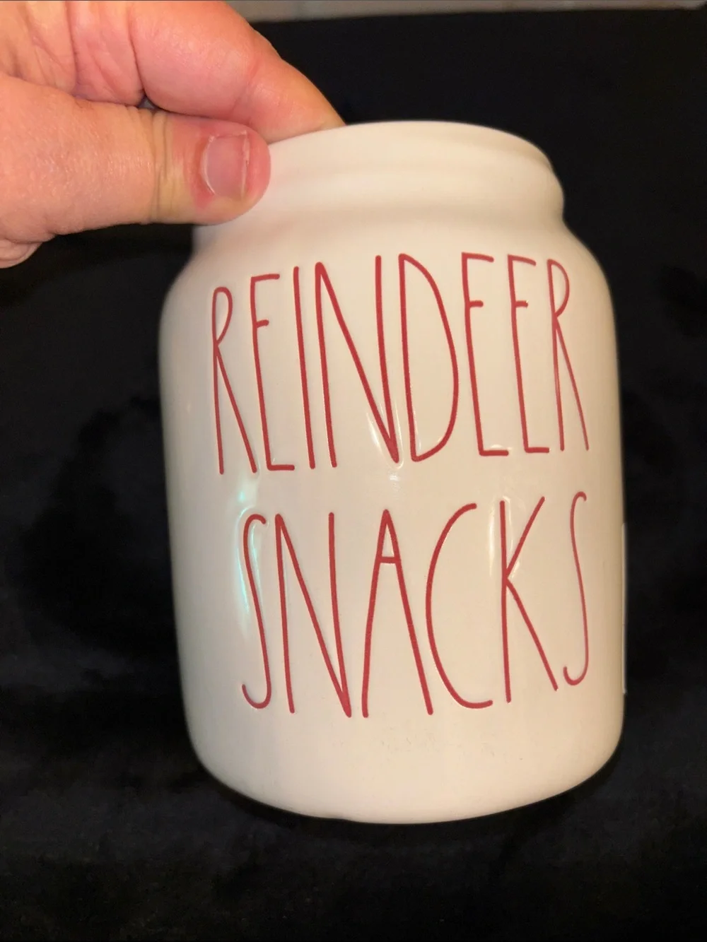 Rae Dunn White Reindeer Snacks Jar with Red Nose
